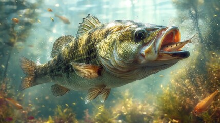 Largemouth Bass Eating Fish created with Generative AI Technology, ai, generative