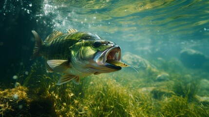 Largemouth Bass Eating Bait Fish. created with Generative AI Technology, ai, generative