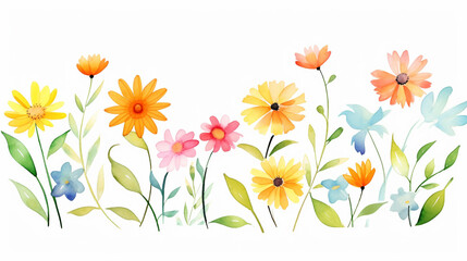 Daisies and exotic flowers, Cartoon drawing, Water color style, AI Generated