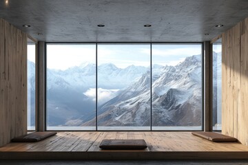 Modern Mountain Home: Spacious Interior with Expansive Windows and Contemporary Design