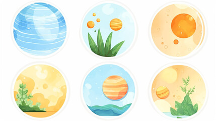 Planets and spring scenes, Cartoon drawing, AI Generated
