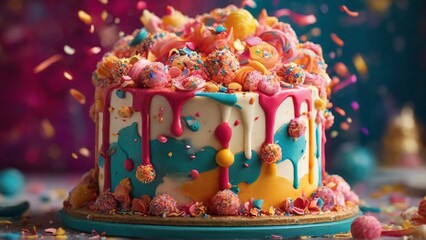 Capture the joyous explosion of sprinkles on a cake, focusing on the vibrant colors and playful textures that add a festive touch.

 - Generative AI