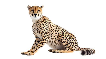 Cheetah Sitting on White Background, Majestic, Powerful, Graceful, and Free