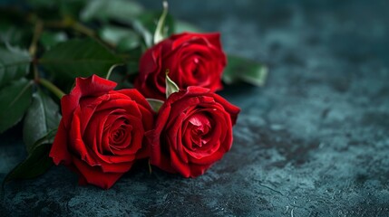 Red roses on a dark background, creating a dramatic and impactful visual. [Red roses on dark background, space for text, elegance, and sensuality