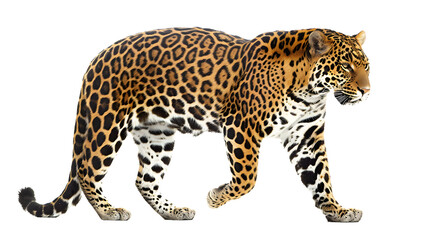 Majestic Leopard Striding Across a Blank White Canvas