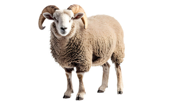 A Ram Standing on a White Background, Majestic and Serene Animal Photography