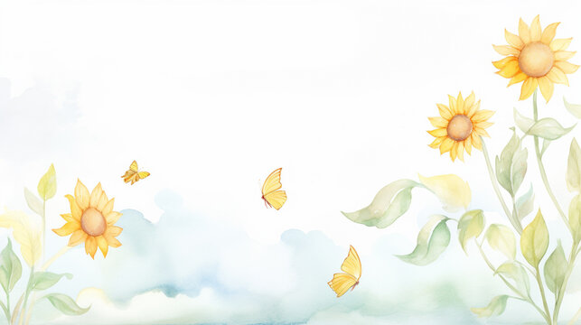 Sunflowers and spices and clouds, Cartoon drawing, Water color style, AI Generated