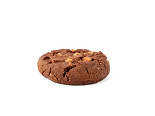 Chocolate rich cookies with contrasting white chocolate chips, transparent background. Cookies with white chocolate close-up PNG format.