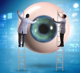 Doctor examining giant eye in medical concept