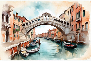 Venice city in Italy detail watercolor background - obrazy, fototapety, plakaty