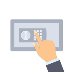 hand press number password on the safe - vector illustration