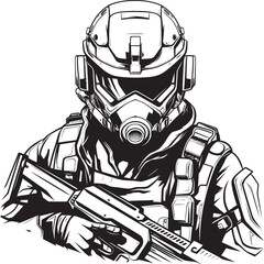 Nano Knight Futuristic Armed Soldier Emblem Quantum Legion Vector Logo for Cyber Soldiers