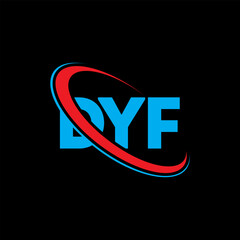 Fototapeta na wymiar DYF logo. DYF letter. DYF letter logo design. Initials DYF logo linked with circle and uppercase monogram logo. DYF typography for technology, business and real estate brand.