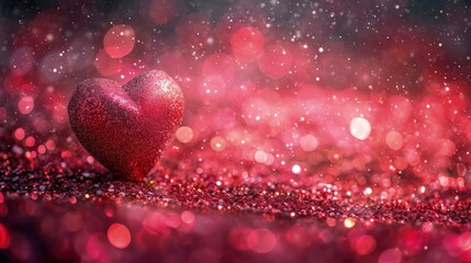 Sparkling red heart on a glittering background, embodying romance and love, perfect for Valentine's Day themes and decorations