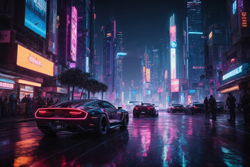 Fototapeta na wymiar traffic at night in the futuristic city
