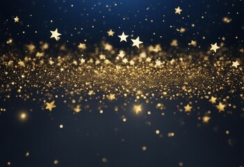 Abstract background with gold stars particles and sparkling on navy blue Christmas Golden light shin - obrazy, fototapety, plakaty