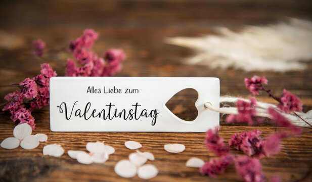 Natural Background With Label With Alles Liebe Zum Valentienstag