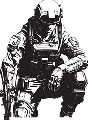 Neon Nomad Futuristic Soldier Emblem for Cyber Warfare Augmented Avenger Vector Logo of a Cyber Soldier