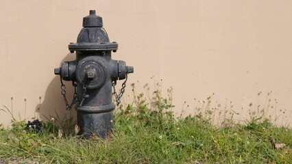 Fototapeta premium Contrastes Urbanos: Hidrante Vibrante Junto a un Muro de Intenso Color
