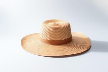 Fototapeta na wymiar White Straw Boater Hat Flying Isolated in Studio - Perfect Accessory for Fashionable Beach Holidays