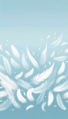 Serene White Feathers Floating on Blue Background, Calmness Concept