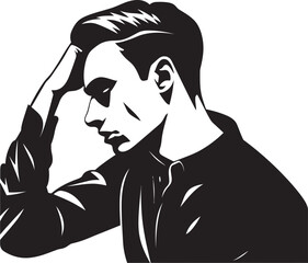 Bewildered Brainwaves Scratching Head Emblem Perplexity Portrait Vector Logo of a Confused Man