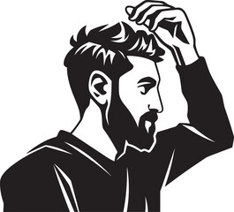 Perplexed Portrait Vector Logo of a Head scratching Soul Desolation Dilemma Scratching Head Emblem