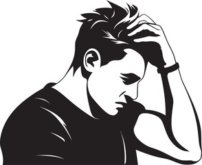 Cognitive Chaos Design of a Man Scratching Head Icon Melancholic Maze Depressed Individual Emblem