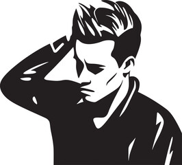 Desolation Dilemma Scratching Head Emblem Mental Murk Depressed Man Icon in Design