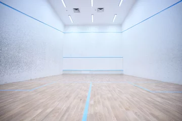 Poster Empty indoor squash or tennis court interior in white colors copy space © Viacheslav Yakobchuk