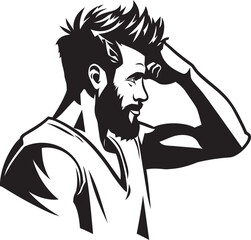 Overwhelmed Odyssey Depressed Man Logo in Vector Cerebral Chaos Scratching Head Icon Design