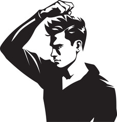 Mental Murk Depressed Man Emblem Perplexity Portrait Vector Icon of a Head scratching Soul