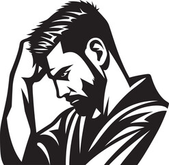 Puzzle of Despondency Depressed Individual Logo Bewildered Brainwaves Vector Logo of a Perplexed Man
