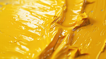 Yellow paint close up on a table. Perfect for art projects or interior design inspiration