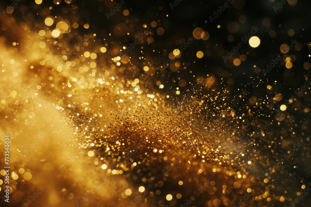 Poster A detailed close-up of a trail of shimmering gold dust. This image can be used to add a touch of glamour and luxury to various projects