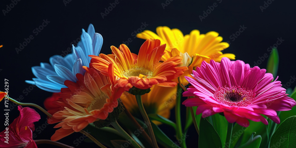 Poster A close-up view of a bunch of flowers arranged in a vase. This image can be used for various purposes