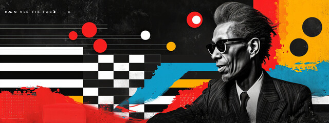 Chromatic Elegance, A Suited Gentleman Exudes Sophistication Against a Mesmerizing Checkered Canvas