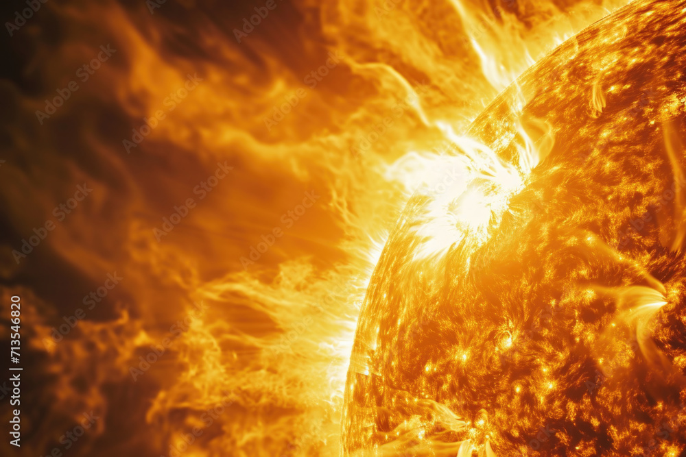 Poster close up view of the sun with a beautiful background. this image can be used for various purposes