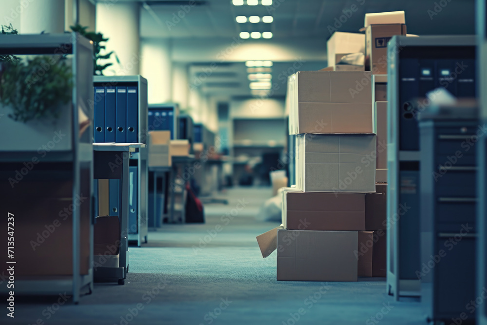 Poster A collection of boxes arranged neatly in a room. Perfect for illustrating organization and storage solutions