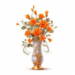 Orange artificial rose flowers in vase floral arrangement picture