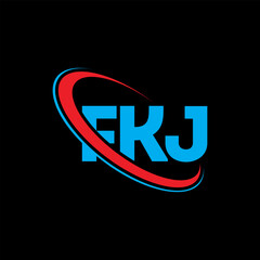 Fototapeta na wymiar FKJ logo. FKJ letter. FKJ letter logo design. Initials FKJ logo linked with circle and uppercase monogram logo. FKJ typography for technology, business and real estate brand.