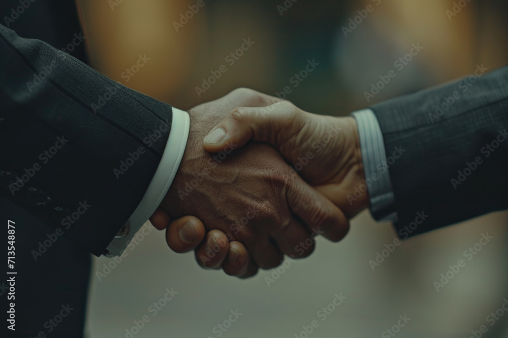 Poster two people shaking hands in close-up. suitable for business and professional concepts