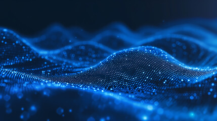 Wave of dots and weave lines. Abstract blue background for design on the topic of cyberspace 