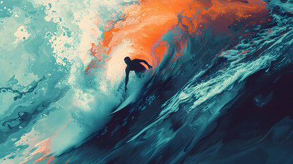 Man Riding Wave on Surfboard, Exhilarating Shot of a Surfer Mastering the Waves
