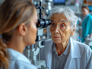 Examination at the ophthalmologist, prevention of poor eyesight, cataracts, blindness, retinal...