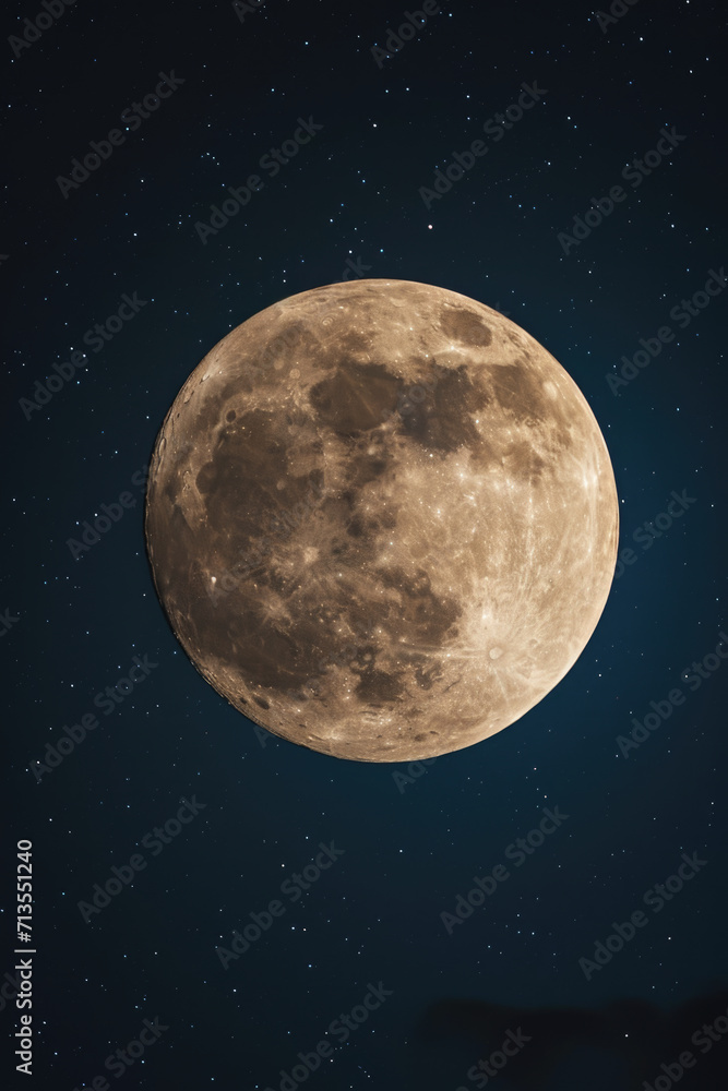Poster a stunning image of a full moon shining brightly in the night sky, surrounded by a myriad of twinkli