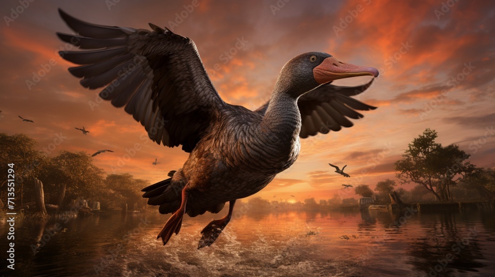 Poster dodo bird soaring through the sky, showcasing its unique features and graceful flight - ai-generativ