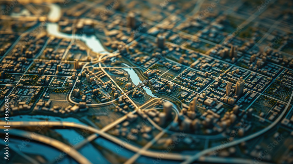 Aufkleber a model of a city with a river running through it. ideal for urban planning projects or architectura