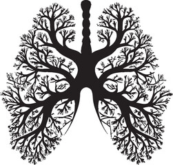 BreathBlossom Human Lungs as Tree Branches Emblem Design Respiratory Reforest Tree Branches Lungs Vector