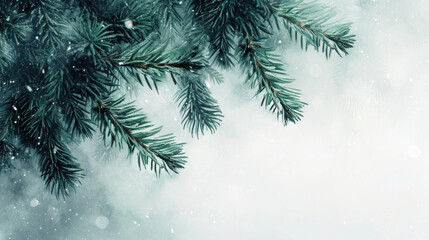 A close up view of a pine tree branch covered in snow. Perfect for winter-themed designs and nature-inspired projects